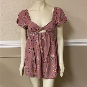 Altar’d State Floral Puff Sleeve Mini Dress Size XS